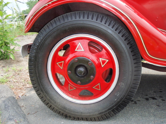 Bruce also restored the wheels, leaving the original triangles alone.  I was able to reproduce these triangles for the wheels on the '36 Ford.
