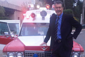 The ambulance was sold to a doctor who owned walk in clinics in San Diego.  He wanted it for PR in front of his clinics.  He sold it to A.J.Heightman, the publisher of the Journal of EMS.  It was then sold to a collector in California who touched up the restoration.  In this photo, Randolph Mantooth, star of the hit TV show EMERGENCY! poses with it in California at an event where he was making an appearance.